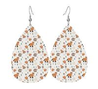 Boucles d'oreilles pendantes en cuir avec motif larmes - Fond blanc - Animaux de Noël - Halloween - Cadeau de fête - Pendentifs pour femmes et amis - Mariage