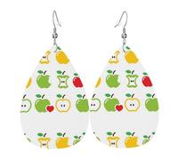 Boucles d'oreilles pendantes en cuir avec motif larmes - Fond blanc - Couleur pomme - Noël - Halloween - Cadeau de fête - Pendentifs pour femmes et amis - Mariage