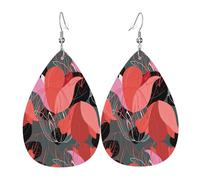 Boucles d'oreilles pendantes en cuir avec motif larmes roses, rouges et noires - Pour Noël, Halloween, femme, fête, mariage, etc