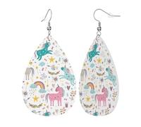 Boucles d'oreilles pendantes en cuir avec motif licornes roses pour femme