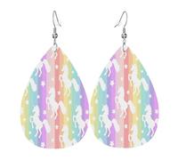 Boucles d'oreilles pendantes en cuir avec motif licornes sur rayures colorées, bijoux réversibles avec crochets plaqués argent