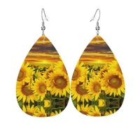 Boucles d'oreilles pendantes en cuir avec motif paysage d'hiver pour femme - Bijoux légers en forme de larme - Accessoire Saint Valentin, taille unique, Cuir