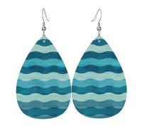 Boucles d'oreilles pendantes en cuir avec motif vagues bleues imprimées - Bijoux réversibles avec crochets plaqués argent