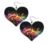 Boucles d'oreilles pendantes en cuir avec note de musique arc-en-ciel et mélodie pour femme, boucles d'oreilles pendantes légères en forme de cœur