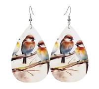 Boucles d'oreilles pendantes en cuir avec oiseaux reposant sur une branche d'arbre pour femme - Boucles d'oreilles pendantes double face légères pour femme - Bijoux tendance - Cadeau d'anniversaire
