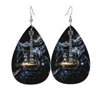 Boucles d'oreilles pendantes en cuir avec pendentif en forme de larme - Bleu foncé - Guitare écrasée - Pour Noël, Halloween, femme - Cadeau de fête - Pendentifs pour femmes et amis - Mariage
