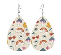 Boucles d'oreilles pendantes en cuir avec pendentif en forme de larmes - Colorées - Motif dessin animé - Noël - Halloween - Cadeau de fête - Pour femme ou amie - Mariage