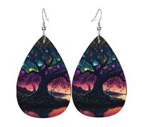 Boucles d'oreilles pendantes en cuir avec pendentif en forme de larmes - Étoile colorée - Arbre de Noël - Halloween - Cadeau de fête - Pour femme ou amie - Mariage