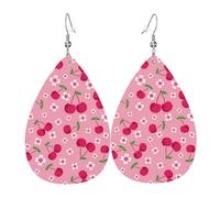 Boucles d'oreilles pendantes en cuir avec pendentif en forme de larmes - Fleurs de cerisier - Noël - Halloween - Cadeau de fête - Pour femme ou amie - Mariage