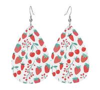 Boucles d'oreilles pendantes en cuir avec pendentif en forme de larmes - Fruits rouges - Fraises, cerises - Noël - Halloween - Cadeau de fête - Pour femme - Amis - Mariage