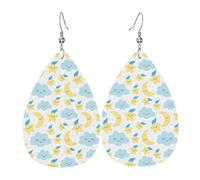 Boucles d'oreilles pendantes en cuir avec pendentif en forme de larmes - Les étoiles, la lune et les nuages sont mignons pour Noël, Halloween, femme - Cadeau de fête - Pendentifs pour femmes, amis