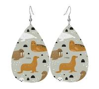 Boucles d'oreilles pendantes en cuir avec pendentif en forme de larmes - Lions et morses - Pour Noël, Halloween, femme - Cadeau de fête - Pour femme ou amie