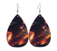 Boucles d'oreilles pendantes en cuir avec pendentif en forme de larmes - Motif animal de feu - Noël - Halloween - Cadeau de fête - Pour femme ou amie - Mariage