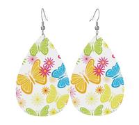 Boucles d'oreilles pendantes en cuir avec pendentif en forme de larmes - Papillon - Fleur - Couleur : Noël - Halloween - Cadeau de fête - Pendentifs pour femmes et amis - Mariage