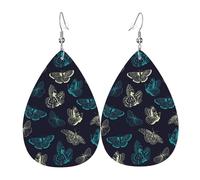 Boucles d'oreilles pendantes en cuir avec pendentif en forme de larmes - Papillon jaune et bleu - Pour Noël, Halloween, femme - Cadeau de fête - Pendentifs pour femmes et amis - Mariage