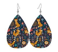 Boucles d'oreilles pendantes en cuir avec pendentif en forme de larmes - Renard mignon - Belle fleur - Noël - Halloween - Cadeau de fête - Pendentifs pour femmes et amis - Mariage