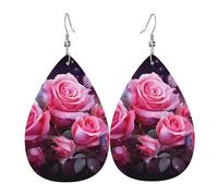 Boucles d'oreilles pendantes en cuir avec roses et papillons pour femme - Double face - Légères - Accessoires d'oreille tendance - Cadeau d'anniversaire