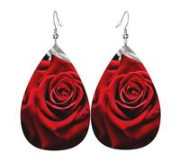 Boucles d'oreilles pendantes en cuir avec roses noires blanches et rouges pour femme - Boucles d'oreilles pendantes double face - Accessoires d'oreille légers - Bijoux tendance - Cadeau d'anniversaire
