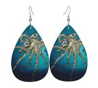 Boucles d'oreilles pendantes en cuir bleu avec imprimé pieuvre en forme de larme, élégantes et légères pour femmes et filles, taille unique, cuir, sans pierre précieuse