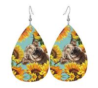 Boucles d'oreilles pendantes en cuir bleu vache avec tournesols pour femmes, boucles d'oreilles percées en forme de larme, bijoux légers cadeaux pour femmes et filles