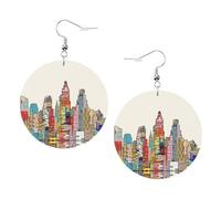 Boucles d'oreilles pendantes en cuir - Boucles d'oreilles créoles imprimées Austin Texas pour femmes et filles, accessoire parfait pour les fêtes costumées, taille unique, Cuir