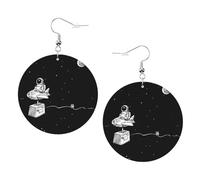 Boucles d'oreilles pendantes en cuir - Boucles d'oreilles créoles imprimées galaxie astronaute pour femmes et filles, accessoire parfait pour les fêtes costumées, taille unique, Cuir