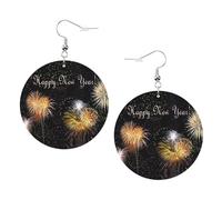 Boucles d'oreilles pendantes en cuir - Boucles d'oreilles créoles imprimées « Happy New Year » pour femmes et filles, accessoire parfait pour les fêtes costumées, taille unique, Cuir