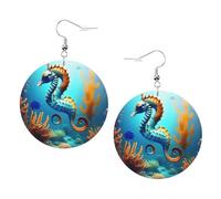 Boucles d'oreilles pendantes en cuir - Boucles d'oreilles créoles imprimées hippocampe corail pour femmes et filles, accessoire parfait pour les fêtes costumées, taille unique, Cuir