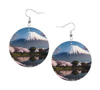 Boucles d'oreilles pendantes en cuir - Boucles d'oreilles créoles imprimées Mont Fuji au début du printemps pour femmes et filles, accessoire parfait pour les fêtes costumées, taille unique, Cuir