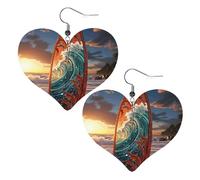 Boucles d'oreilles pendantes en cuir coloré avec motif planche de surf pour femme, boucles d'oreilles pendantes légères en forme de cœur, bijoux cadeaux