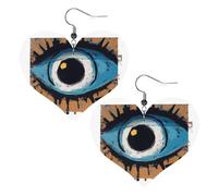 Boucles d'oreilles pendantes en cuir contre le mauvais œil pour femme - En forme de cœur - Légères - Cadeau idéal