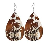 Boucles d'oreilles pendantes en cuir de vache rouge et blanc en forme de goutte d'eau élégantes et légères pour femmes et filles, taille unique, cuir, sans pierre précieuse