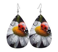 Boucles d'oreilles pendantes en cuir double face en forme de coccinelle sur marguerite pour femme, boucles d'oreilles pendantes légères pour femme, bijoux tendance, cadeau d'anniversaire