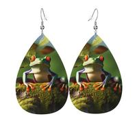 Boucles d'oreilles pendantes en cuir double face en forme de grenouille de paix pour femme - Accessoires d'oreilles tendance - Cadeau d'anniversaire