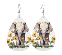 Boucles d'oreilles pendantes en cuir double face en forme d'éléphant et de tournesol pour femme - Accessoires d'oreille tendance - Cadeau d'anniversaire