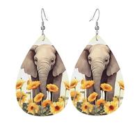Boucles d'oreilles pendantes en cuir double face en forme d'éléphant et de tournesol pour femme - Accessoires d'oreille tendance - Cadeau d'anniversaire