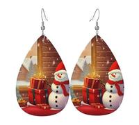 Boucles d'oreilles pendantes en cuir double face pour femme avec inscription « Merry Christmas Day » - Légères - Accessoires d'oreilles tendance - Cadeau d'anniversaire