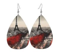 Boucles d'oreilles pendantes en cuir double face pour femme Motif Paris