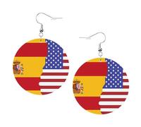 Boucles d'oreilles pendantes en cuir - Drapeau de l'Espagne américain imprimé boucles d'oreilles créoles pour femmes et filles, accessoire parfait pour les fêtes costumées, taille unique, Cuir