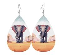 Boucles d'oreilles pendantes en cuir éléphant porte-bonheur pour femme - Légères et uniques - Avec image personnalisée - Bijoux tendance - Cadeau de Saint-Valentin ou d'anniversaire