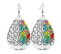 Boucles d'oreilles pendantes en cuir en forme de goutte d'eau avec image de cerveau géométrique, taille unique, Zinc