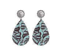 Boucles d'oreilles pendantes en cuir en forme de goutte pour femmes et filles - Motif de marguerite bohème - Motif feuille en relief - Légères - Style vintage - Cadeau exquis, Simili cuir, Pas de