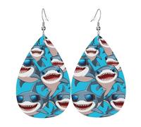Boucles d'oreilles pendantes en cuir en forme de larme pour femme avec motif de requin et verre de soleil - Cadeau tendance, One Size, Cuir, Pas de gemme