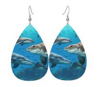 Boucles d'oreilles pendantes en cuir en forme de larme pour femme, motif dauphins, tortue de mer, requin, pieuvre, récif de corail, léger, cadeau tendance, One Size, Cuir, Pas de gemme