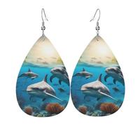 Boucles d'oreilles pendantes en cuir en forme de larme pour femme, motif dauphins, tortue de mer, requin, pieuvre, corail, léger, cadeau tendance, One Size, Cuir, Pas de gemme
