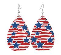 Boucles d'oreilles pendantes en cuir en forme de larme pour femme, motif drapeau à rayures étoilées, légères, cadeau tendance, One Size, Cuir, Pas de gemme