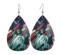 Boucles d'oreilles pendantes en cuir en forme de larme pour femme, motif drapeau de la Liberté, léger, cadeau tendance, One Size, Cuir, Pas de gemme