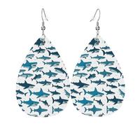 Boucles d'oreilles pendantes en cuir en forme de larme pour femme, motif requin avec différents gestes imprimés, boucles d'oreilles pendantes légères en cuir, cadeau tendance, One Size, Cuir, Pas de