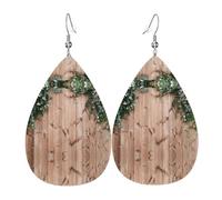 Boucles d'oreilles pendantes en cuir et bois rustique avec feuilles florales pour femmes, boucles d'oreilles percées en forme de larme, bijoux légers cadeaux pour femmes et filles