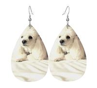 Boucles d'oreilles pendantes en cuir imprimé caniche français pour femme - Boucles d'oreilles pendantes en forme de larme, parfaites pour les fêtes et accessoires de costume, taille unique, cuir, sans